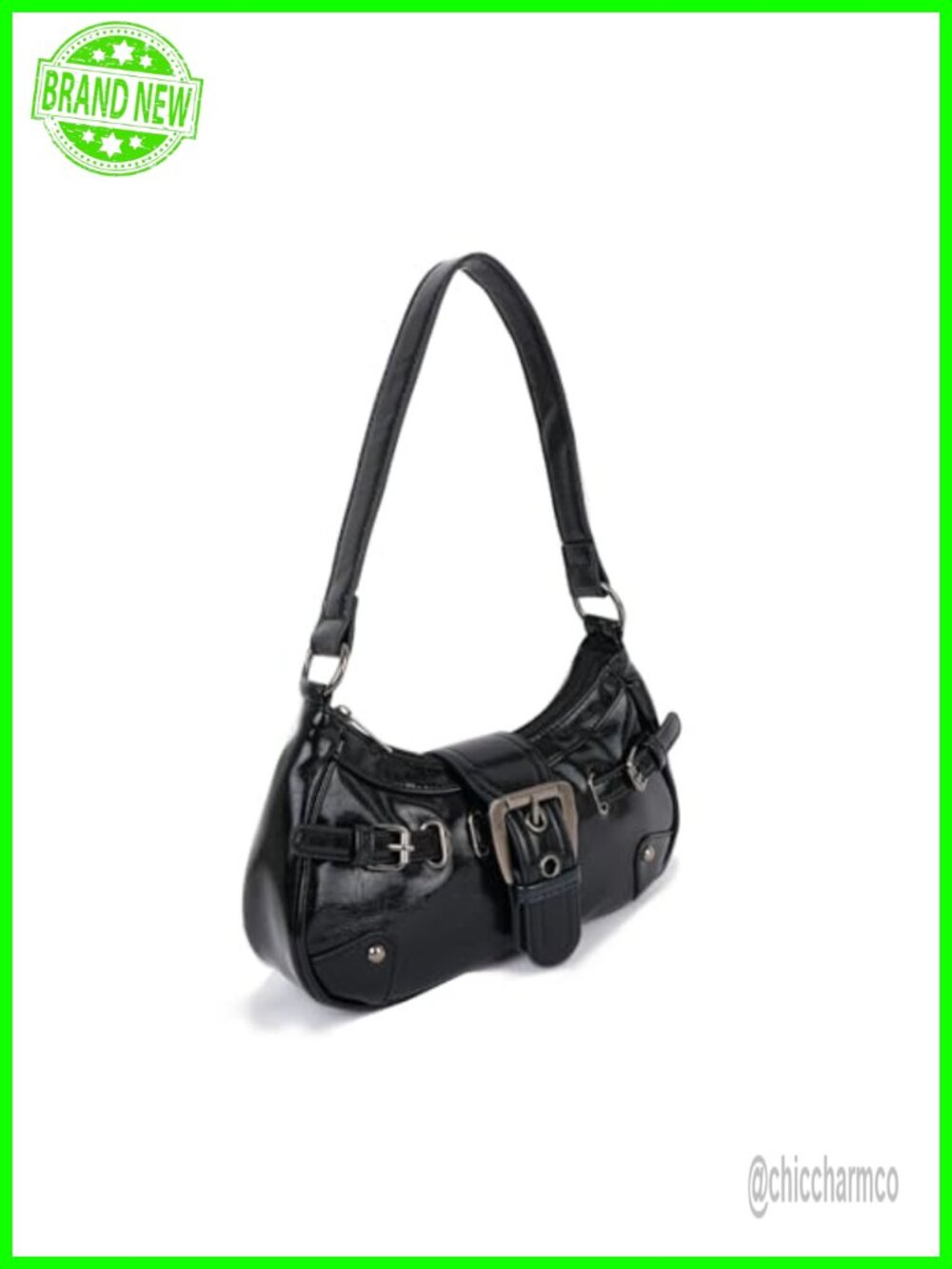 Y2K Pleated Vegan Leather Small Clutch with Buckle Studs